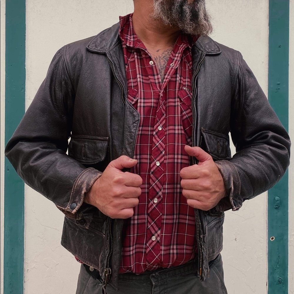 Brown leather motorcycle jacket